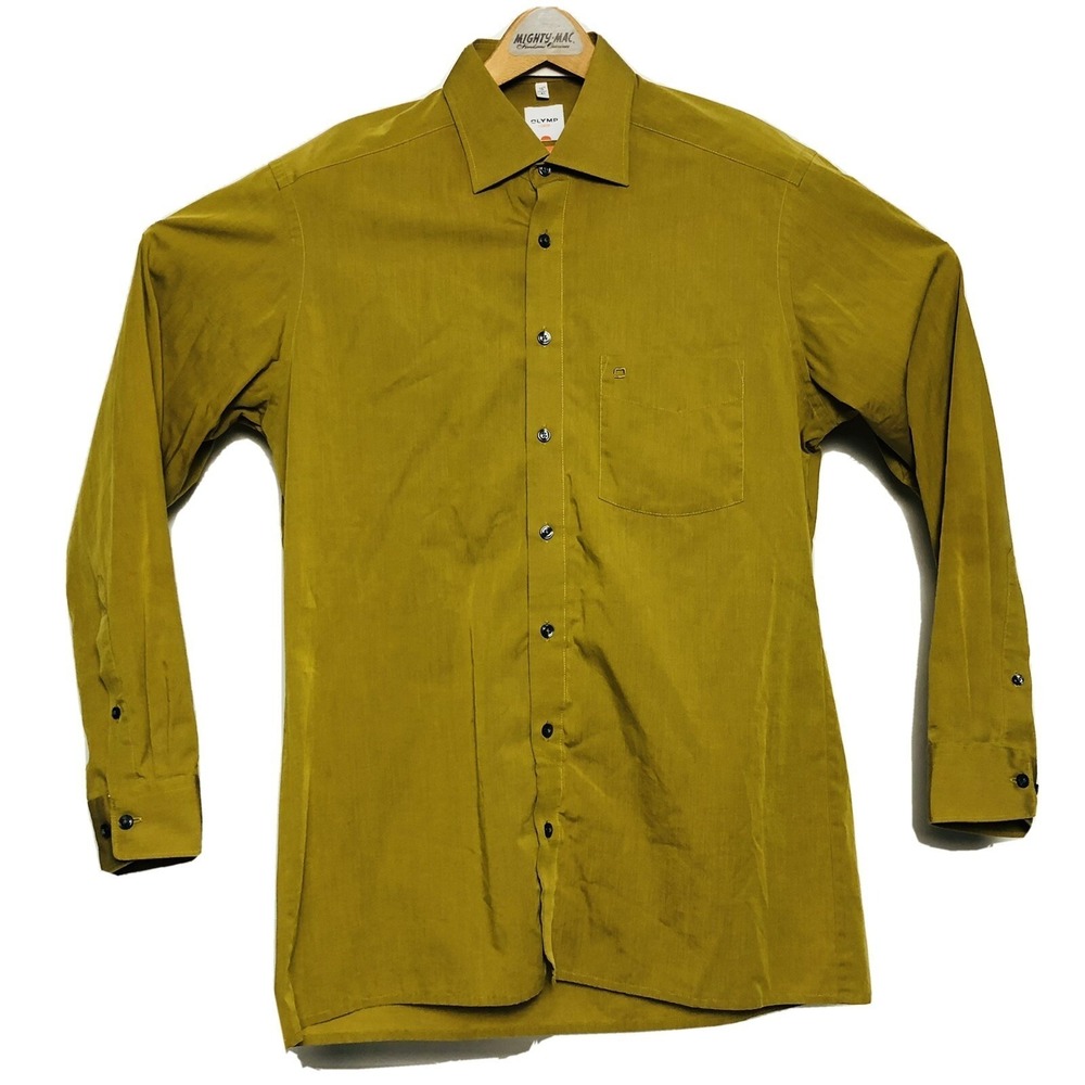 OLYMP‎ LUXOR Mens Mustard Green L/S Ctn Btn Down w/ Pocket Size 16/41